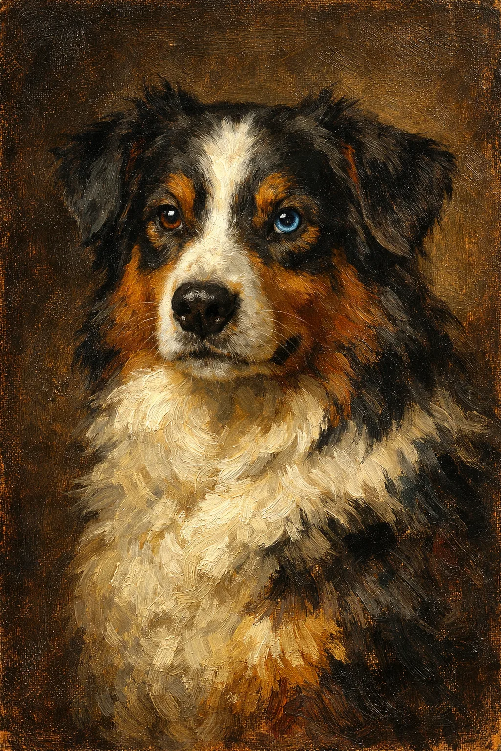 Australian Shepherd portrait on canvas — AI-made from a photo, by ArtPixio
