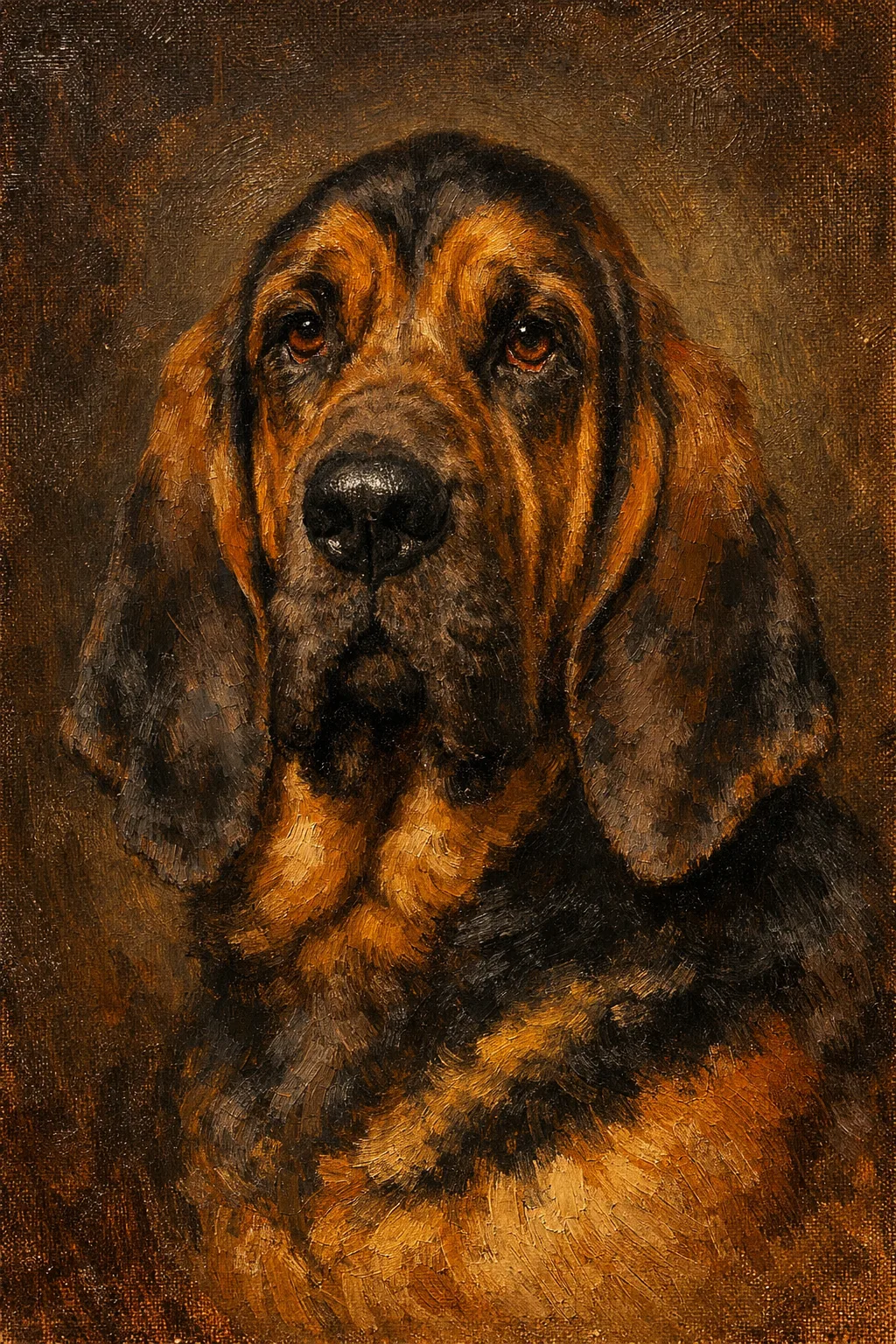 Bloodhound portrait on canvas — AI-made from a photo, by ArtPixio
