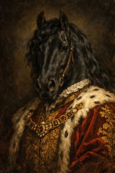 Custom pet portrait of a friesian