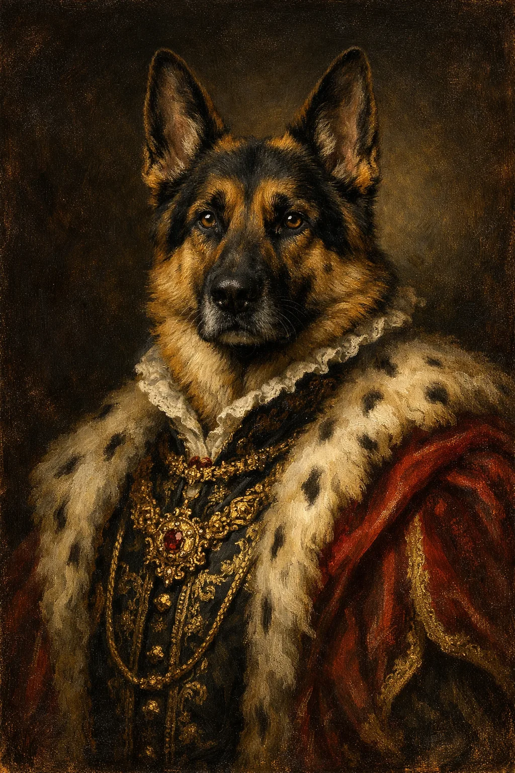 German Shepherd portrait on canvas — AI-made from a photo, by ArtPixio