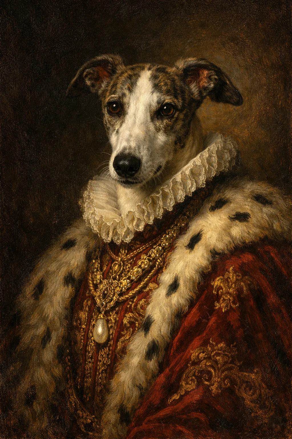 Greyhound portrait on canvas — AI-made from a photo, by ArtPixio