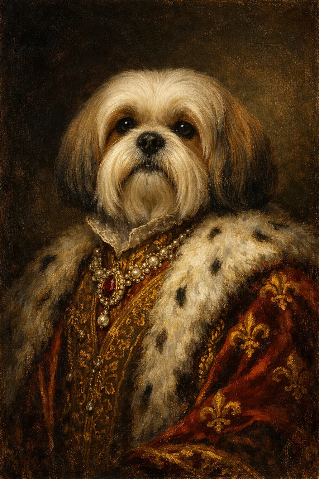 Lhasa Apso portrait on canvas — AI-made from a photo, by ArtPixio