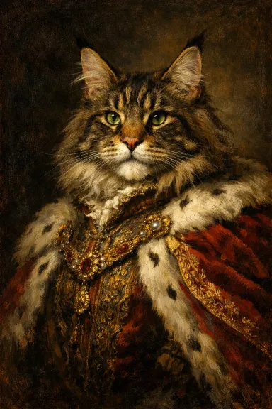 Custom pet portrait of a maine coon