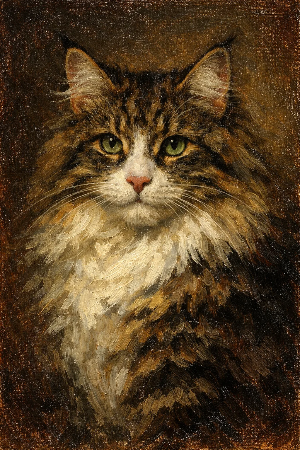 Norwegian Forest Cat portrait on canvas — AI-made from a photo, by ArtPixio