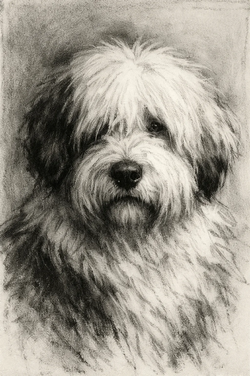 Old English Sheepdog portrait on canvas — AI-made from a photo, by ArtPixio