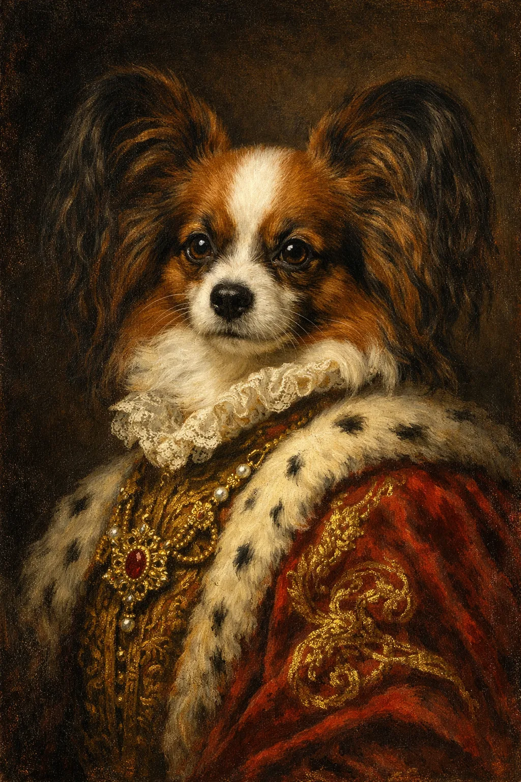 Papillon portrait on canvas — AI-made from a photo, by ArtPixio