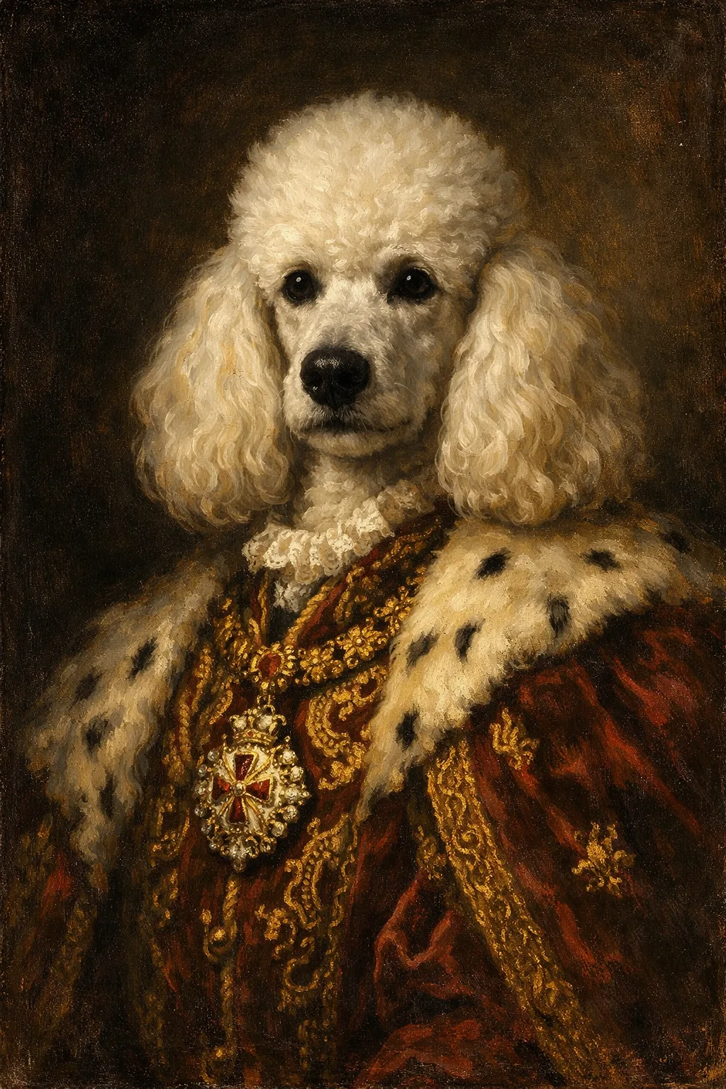 Poodle portrait on canvas — AI-made from a photo, by ArtPixio