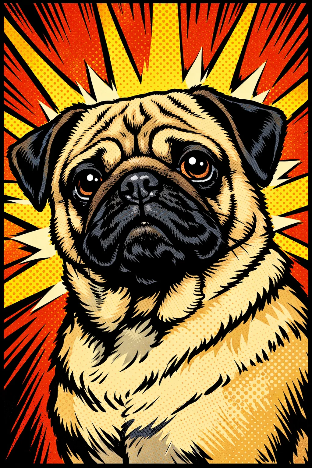 Pug portrait on canvas — AI-made from a photo, by ArtPixio
