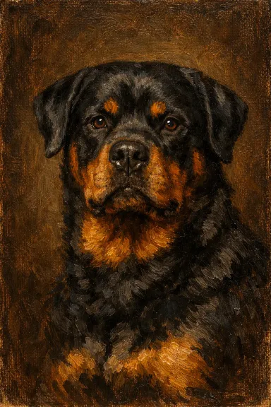 Custom pet portrait of a rottweiler