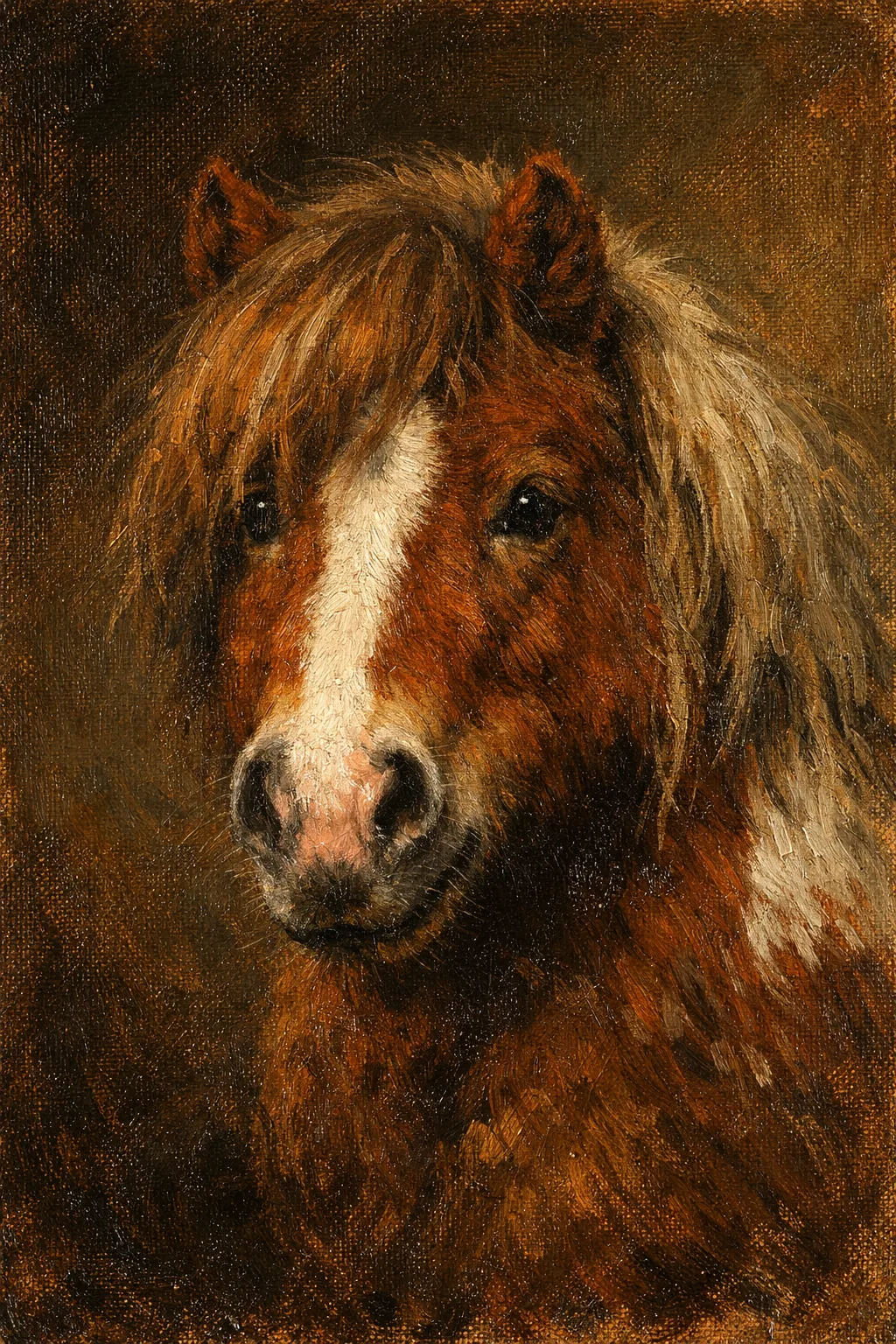 Shetland Pony portrait on canvas — AI-made from a photo, by ArtPixio