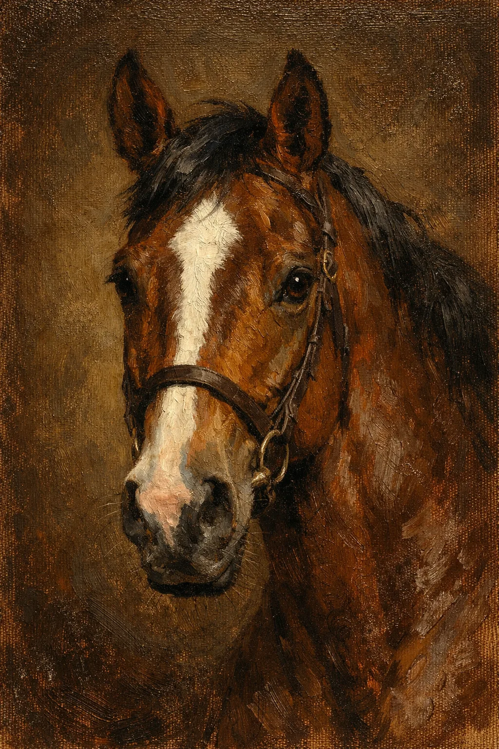 Thoroughbred portrait on canvas — AI-made from a photo, by ArtPixio
