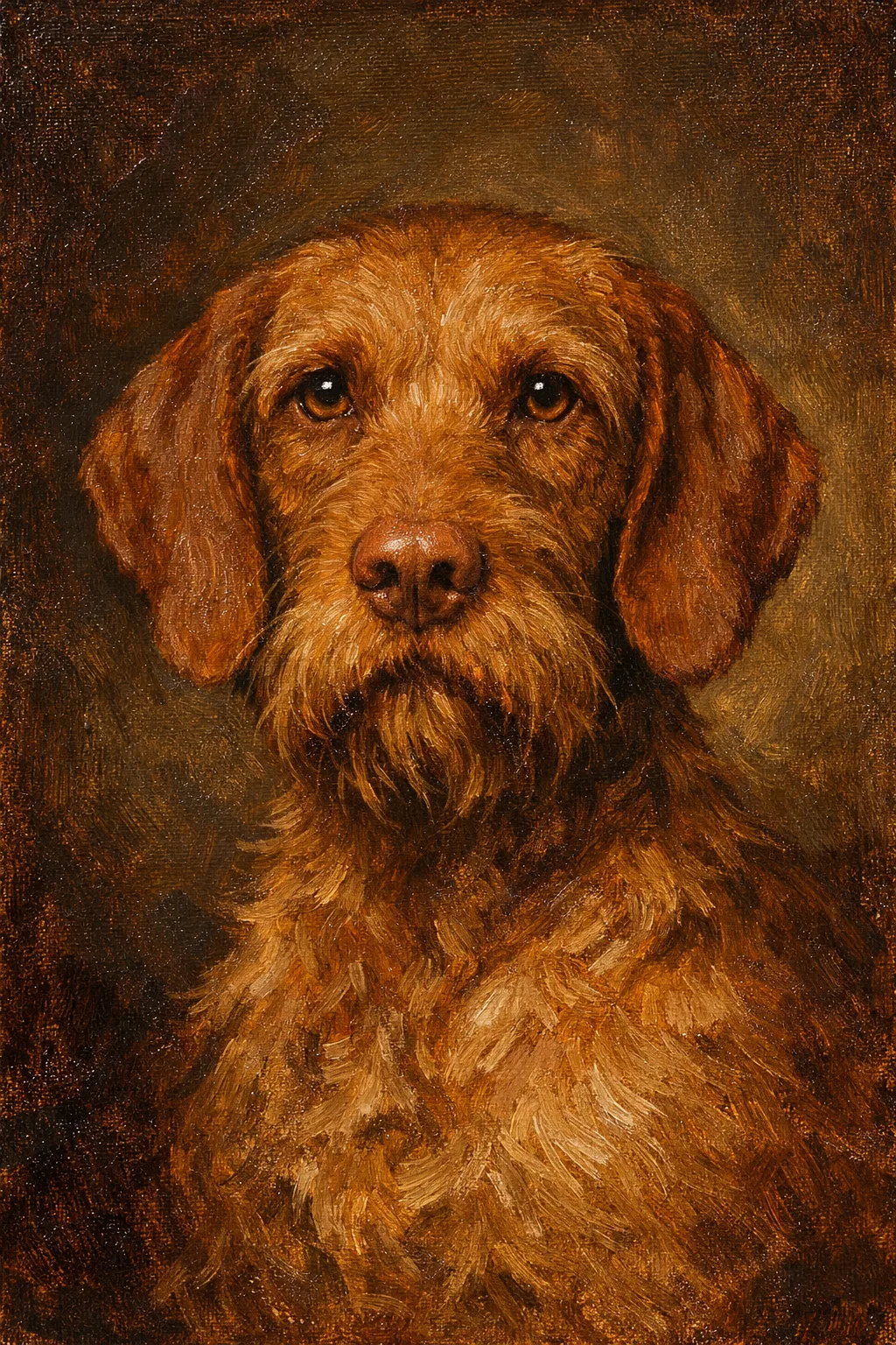 Wirehaired Vizsla portrait on canvas — AI-made from a photo, by ArtPixio